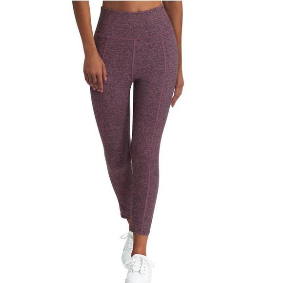 H Halston Studio High Waisted Space Dye Cropped Leggings Red Mahogany Marl S NWT - Picture 1 of 8